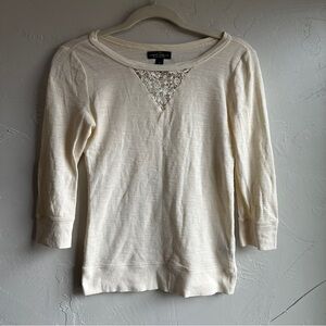 LRL Ralph Lauren Ivory Lace Waffle Knit 3/4‎ Sleeved Shirt Sz XS 100% Cotton